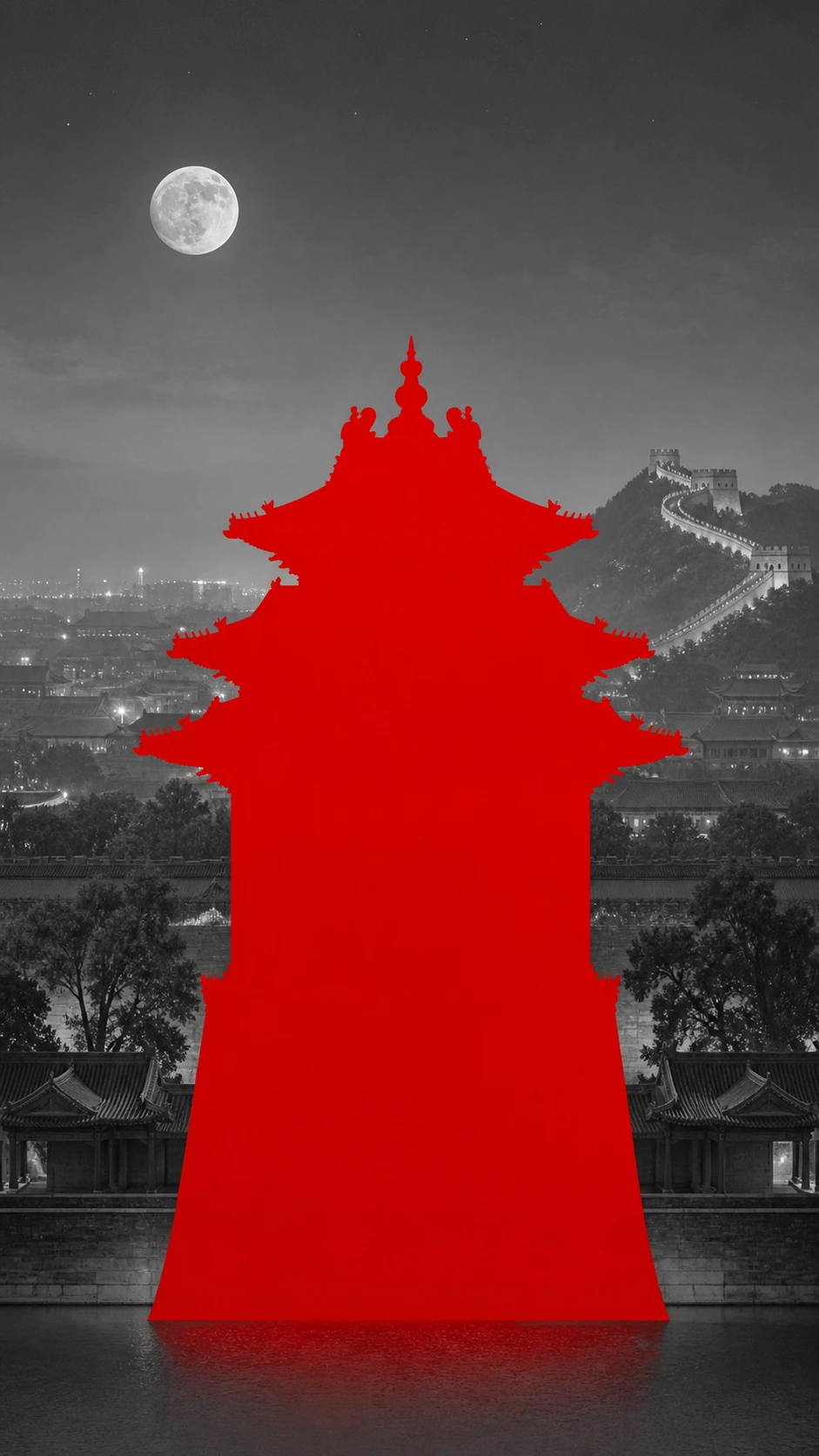 城市晚安与地标剪影