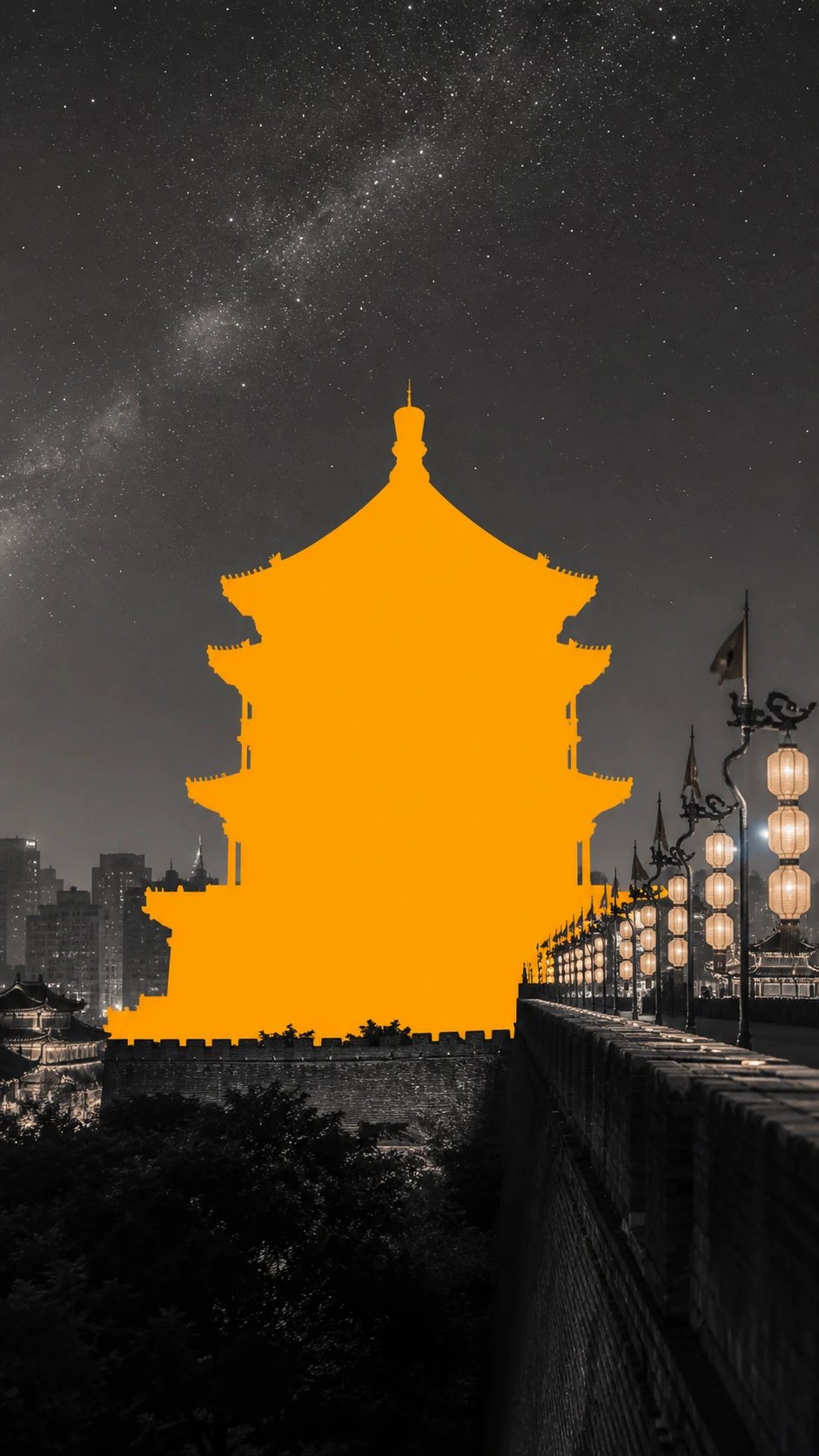 城市晚安与地标剪影