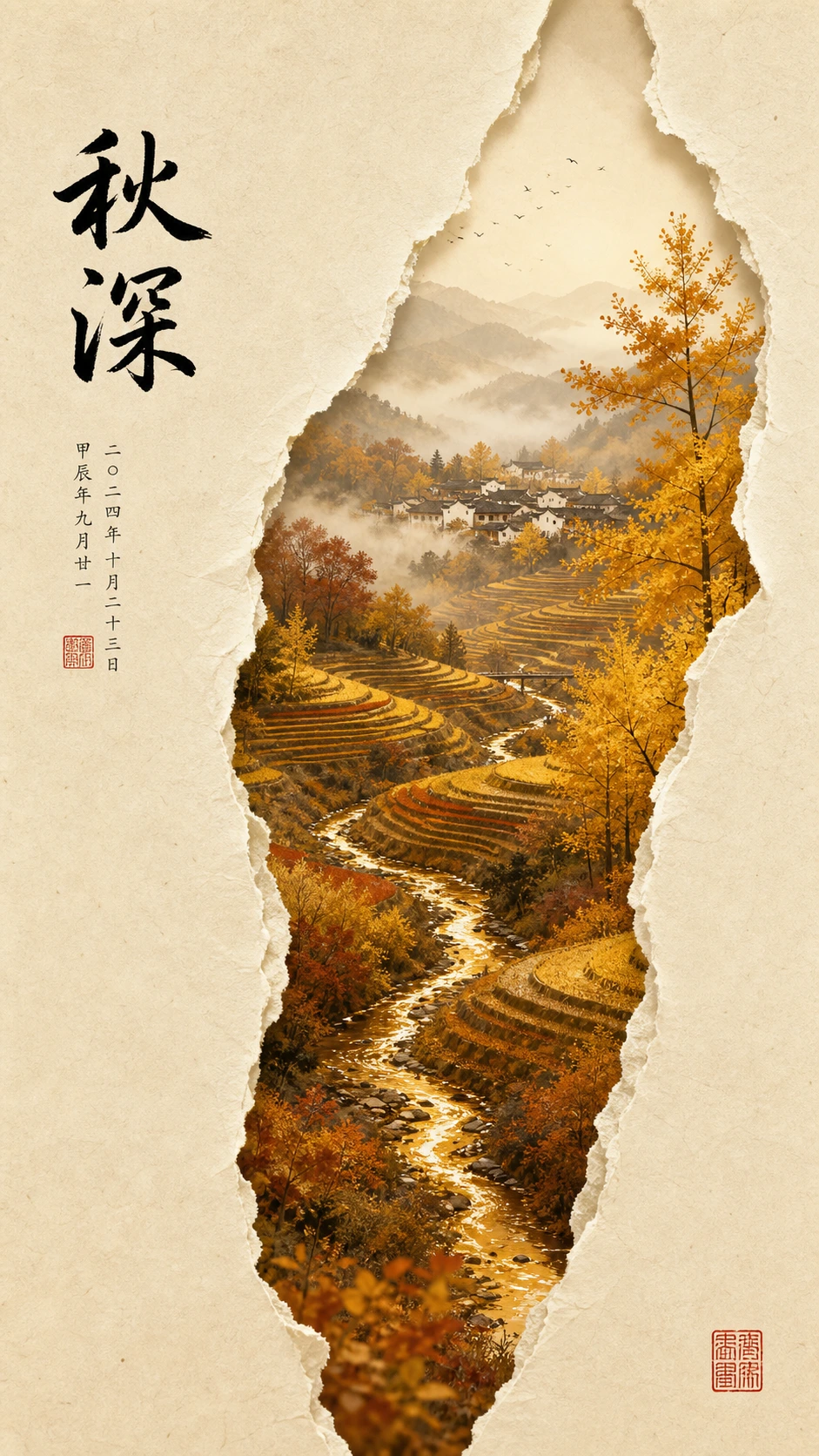 撕纸东方山水长幅