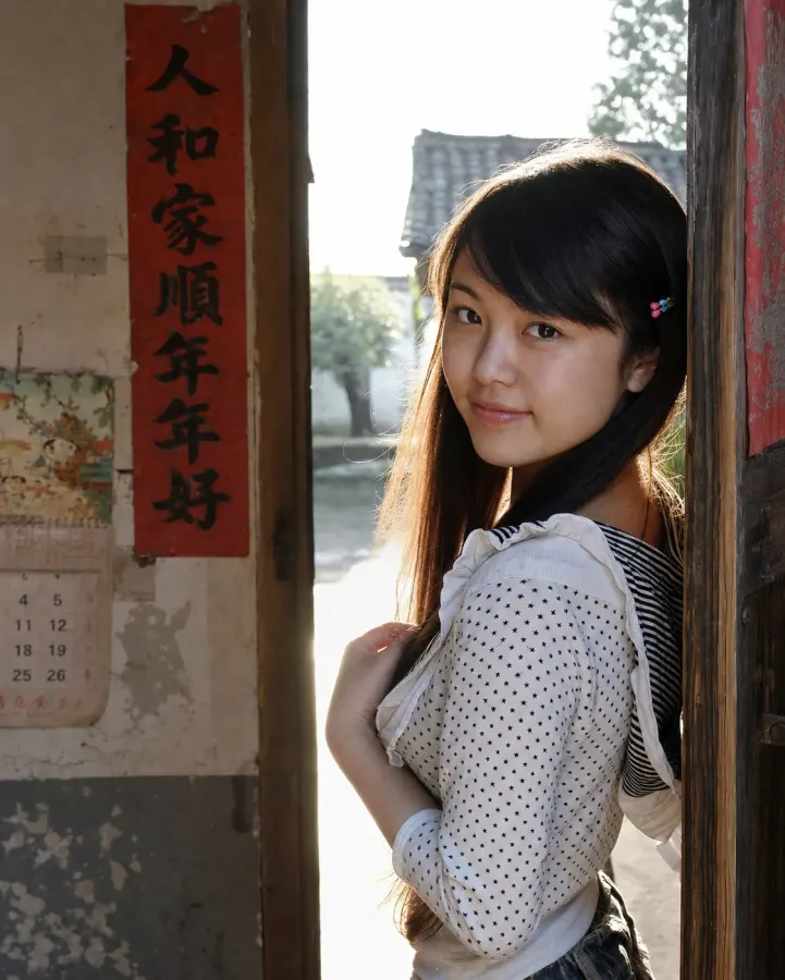 堂屋门口的俏皮回眸